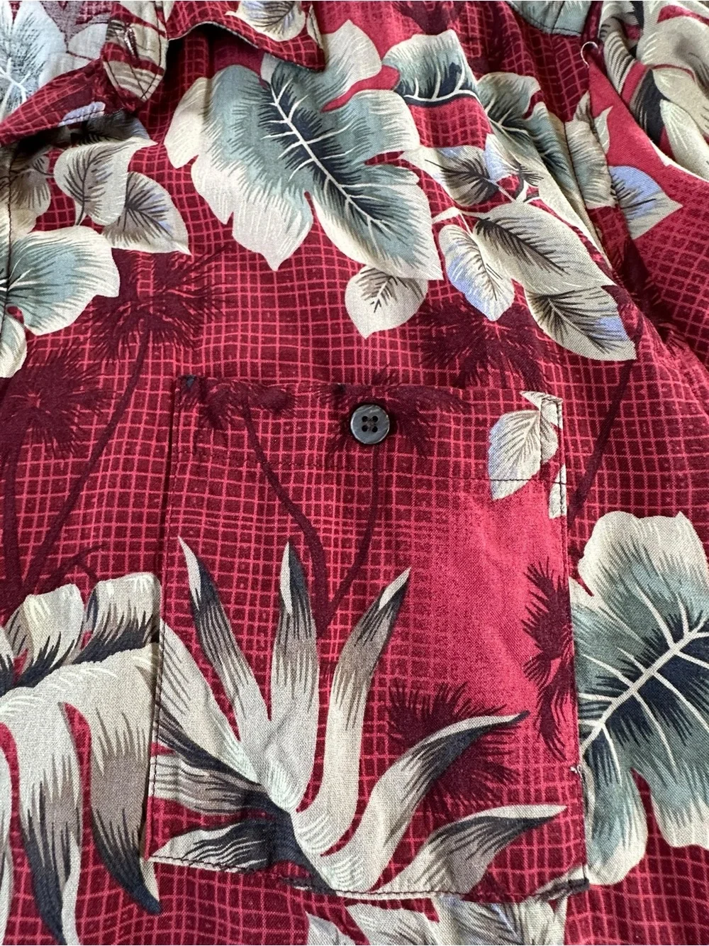 Vintage-Style Campia Red Tropical Print Short-Sleeve Button-Down Shirt XL - Picture 4 of 8
